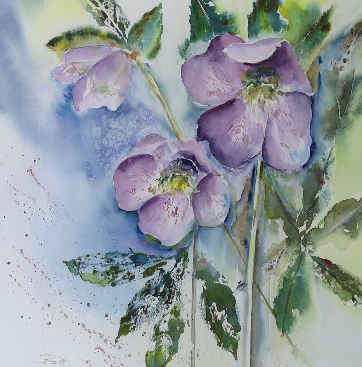 Five various pictures including a pastel and watercolour by Yvonne Wemyss, Still life of flowers, together with an embroidery of Cotswold Villages, largest 42 x 26cm